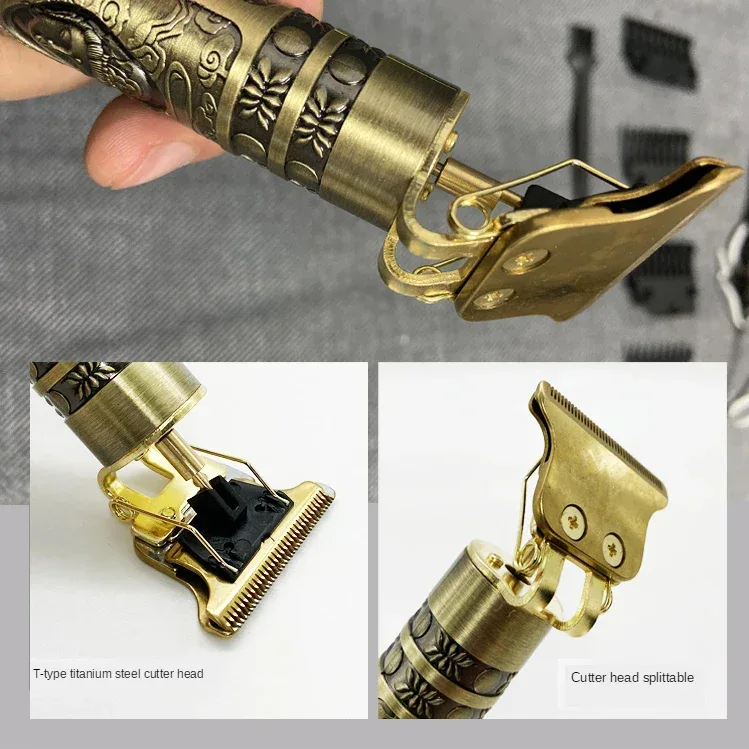 OHS T9 Vintage Electric Hairdresser Oil Shaving Head Pusher Carving Clipper Hair Cutting Machine Precision Trimmer for Men Care