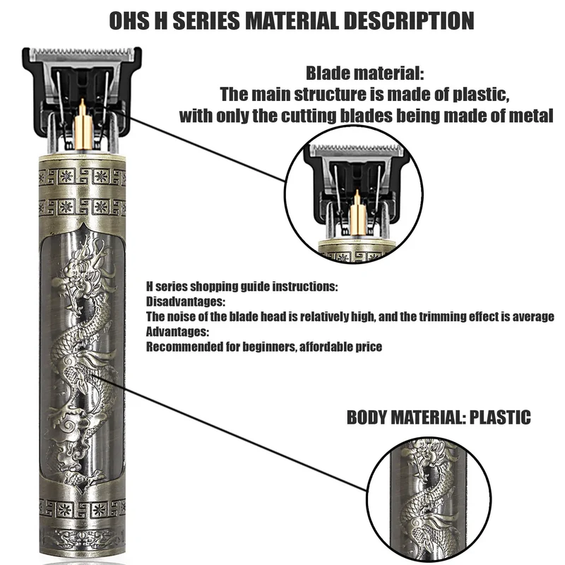 OHS T9 Vintage Electric Hairdresser Oil Shaving Head Pusher Carving Clipper Hair Cutting Machine Precision Trimmer for Men Care