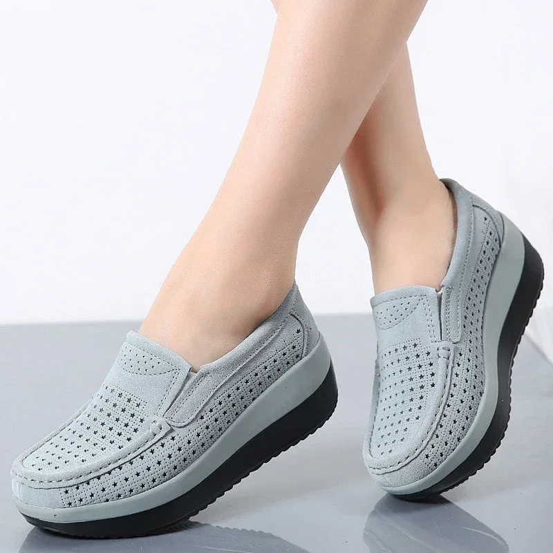 Creepers Platform Shoes Women Flats Women Loafers Spring Autumn Casual Suede Leather Shoes Ladies Moccasins Slip On Plus Size 42