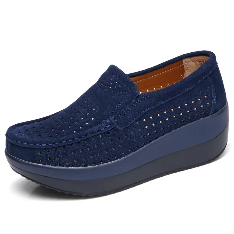 Creepers Platform Shoes Women Flats Women Loafers Spring Autumn Casual Suede Leather Shoes Ladies Moccasins Slip On Plus Size 42