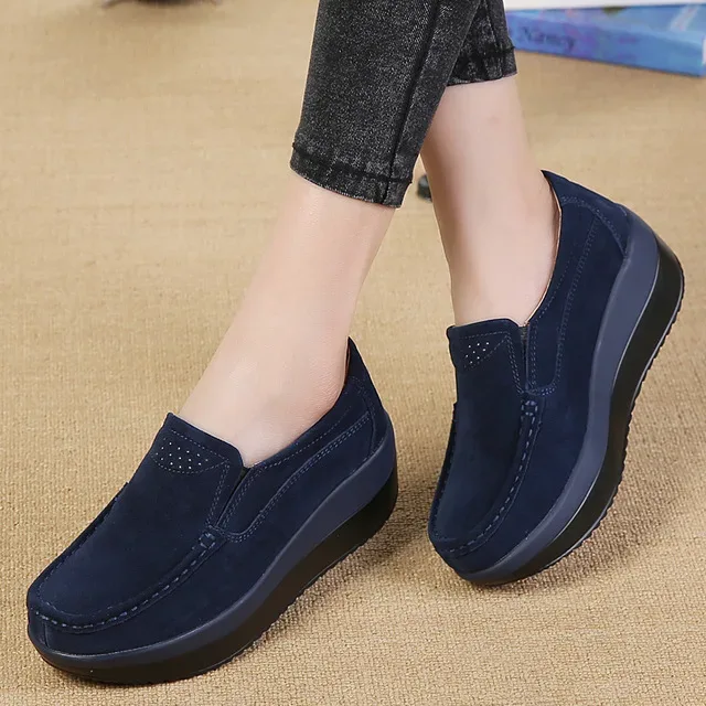 Creepers Platform Shoes Women Flats Women Loafers Spring Autumn Casual Suede Leather Shoes Ladies Moccasins Slip On Plus Size 42