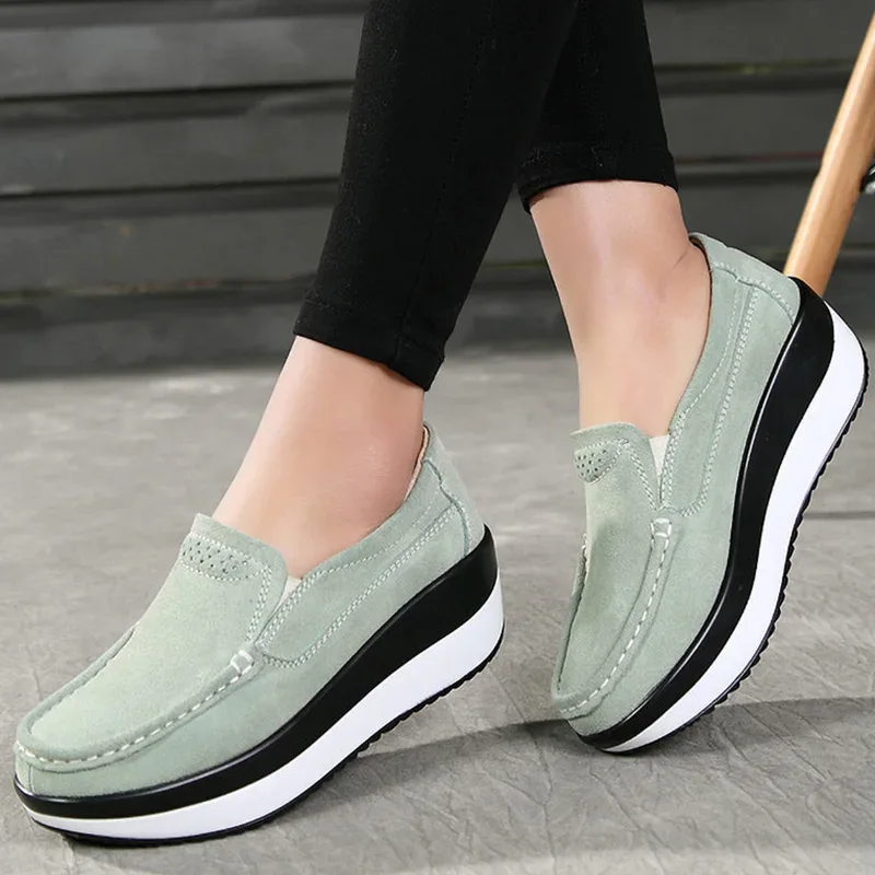 Creepers Platform Shoes Women Flats Women Loafers Spring Autumn Casual Suede Leather Shoes Ladies Moccasins Slip On Plus Size 42