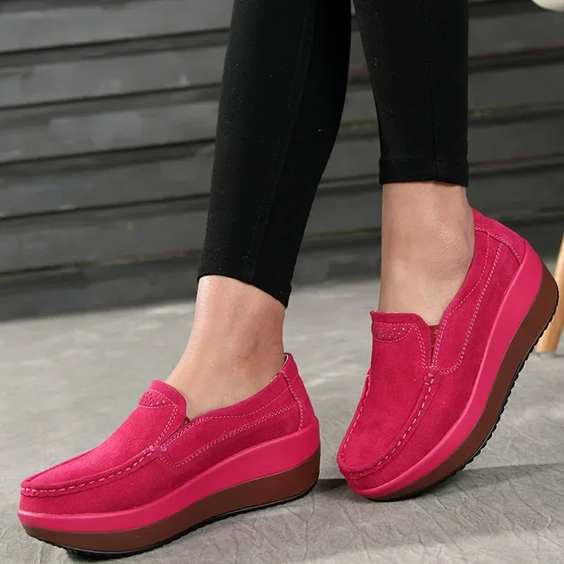 Creepers Platform Shoes Women Flats Women Loafers Spring Autumn Casual Suede Leather Shoes Ladies Moccasins Slip On Plus Size 42