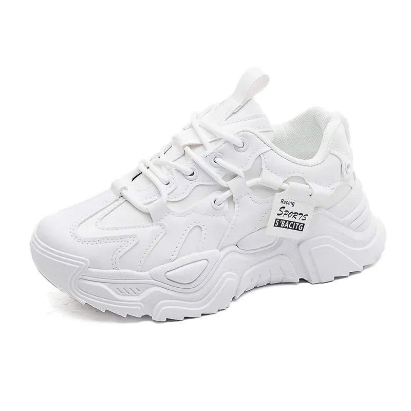 Women's Shoes Platform Autumn Leather 2025 New Versatile Black Casual Sneaker Solid Color Lace-up Vulcanize Shoes Tenis Feminino