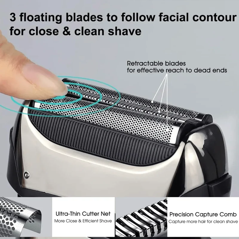 Electric Razor for Men, Wet & Dry Foil Shaver with 3-Blade & Edge Shaving Area, 7500 RPM High Speed Motor, Digital Power Display