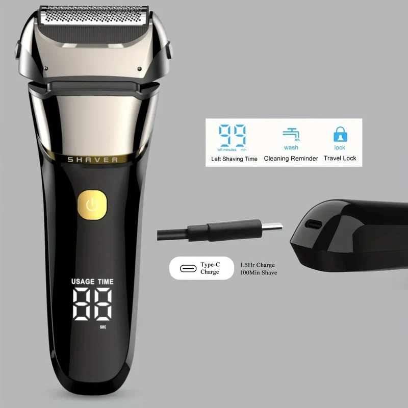 Electric Razor for Men, Wet & Dry Foil Shaver with 3-Blade & Edge Shaving Area, 7500 RPM High Speed Motor, Digital Power Display
