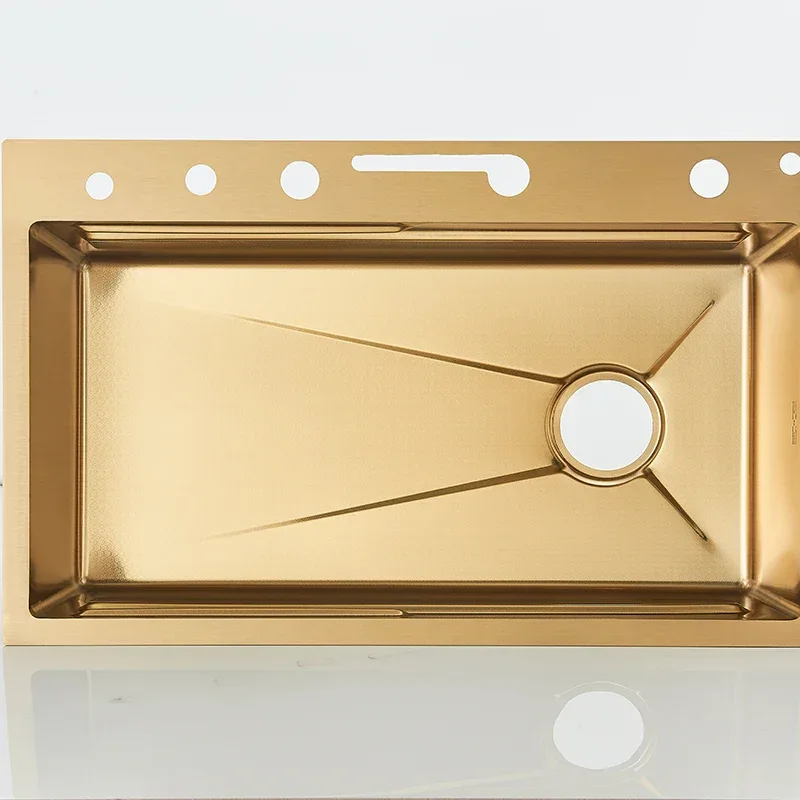Golden Double Waterfall Sink Stainless Steel Kitchen Sink Embossed Large Single Slot Wash Basin Washing Pond For Kitchen