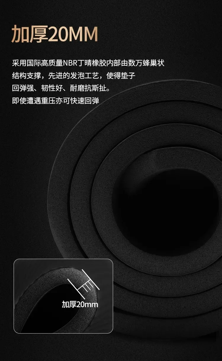 200*90cm Thick 20mm Men's Gym Mat Beginner Yoga Mat Thickened Widened and Lengthened Non-slip Sports Yoga Mat for Home