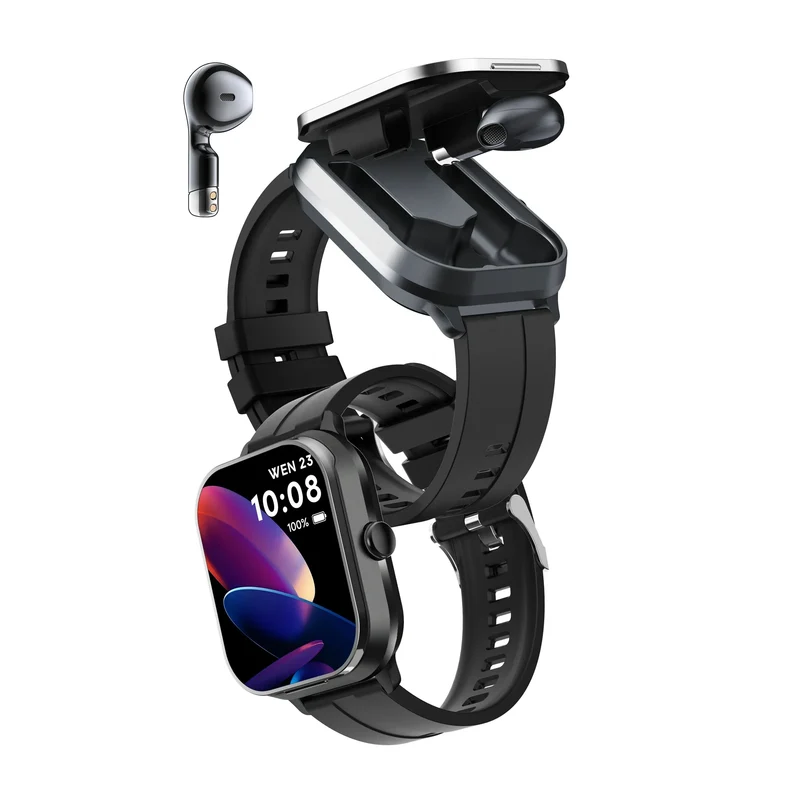 D8 Pro Unisex Smart Watch with TWS Earphones Square Design IP67 Waterproof Sports Fitness Health Monitor for iPhone & Android