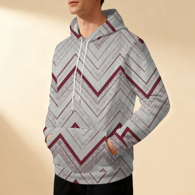 Men's striped hooded sweatshirt with drawstring, sporty, casual, stylish, versatile, and comfortable, perfect for commuting.