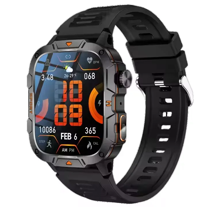 New Men's Outdoor Sports Smart Watch Flashlight 1.96 Inch Large Screen IP68 Waterproof Smartwatch Compatible With Android iPhone