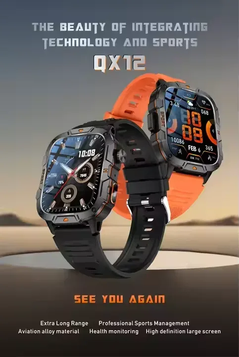 New Men's Outdoor Sports Smart Watch Flashlight 1.96 Inch Large Screen IP68 Waterproof Smartwatch Compatible With Android iPhone