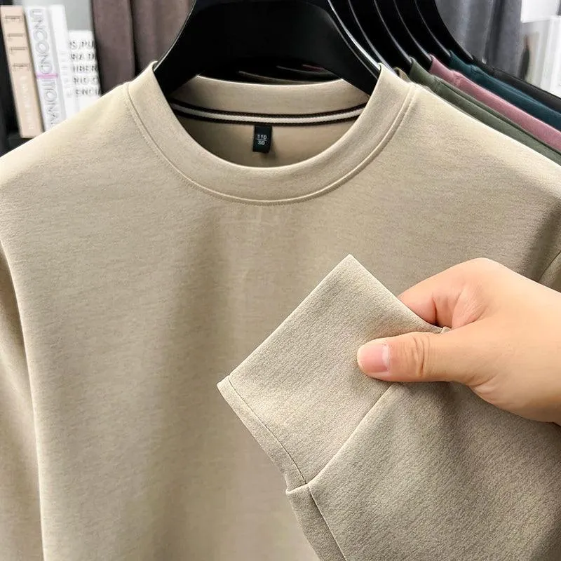 Sweatshirt Men 2025 New Style Spring and Autumn Men's Long Sleeved T-shirt Pure Cotton Round Neck Top T-shirt Base Shirt Trendy