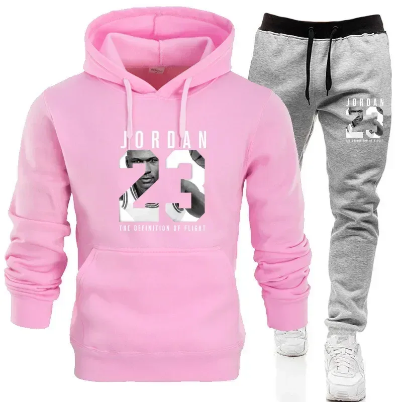 The sweatshirt hoodie is a men's set for Spring 2025 and a women's set for women's sportswear featuring a hoodie and sweatpants