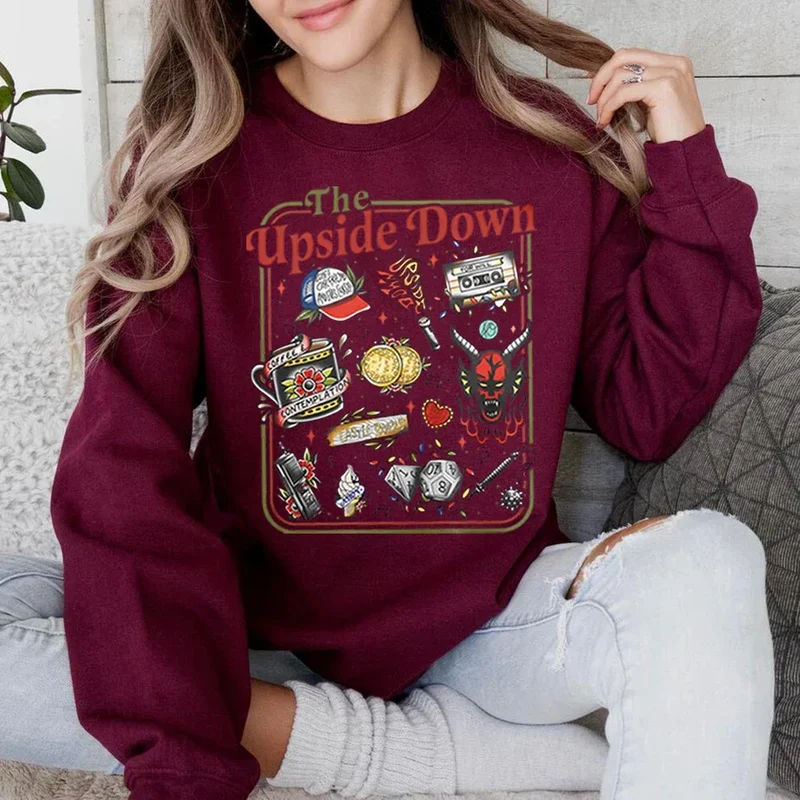 The Upside Down Sweatshirt Funny Hawkins Clipart Graphic Shirts Stranger ST5 Inspired Demogorgon Tops Trendy Gothic Sweatshirts