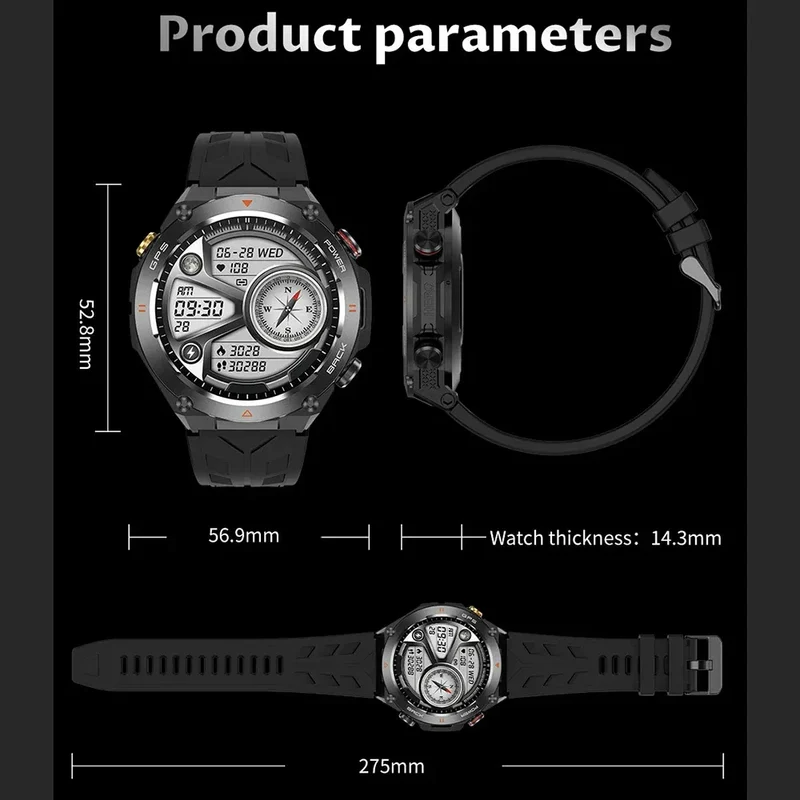 SENBONO GPS Smart Watch Men 1.45'' HD Screen Built-In GPS Altimeter Barometer Compass AI Voice Compatible with Android & iPhone