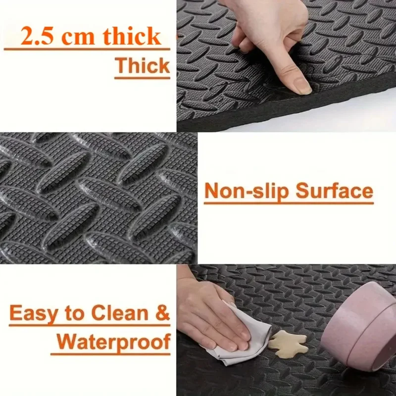 8-Piece Interlocking Gym Mat 2.5cm Thick Non-slip Shock-absorbing Washable Yoga Mat Suitable for Gyms Living Rooms Garages Etc