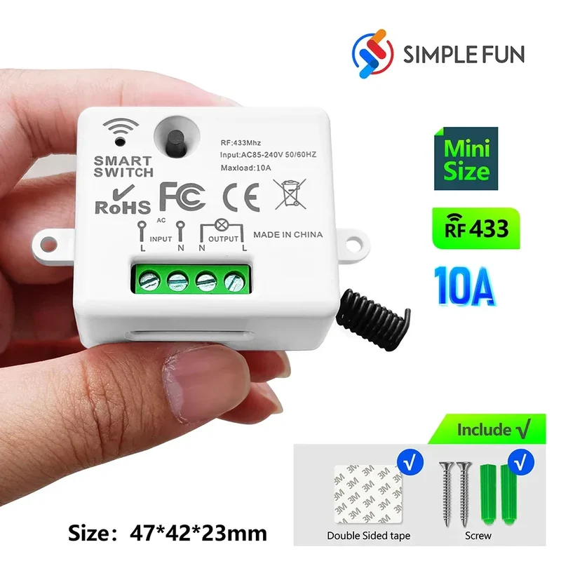 RF Wireless Smart Light Switch 433MHz 110V 220V Mini Relay Receiver Module ,4-in-1 Remote Control,For Led Light Lamp Fan ON/OFF