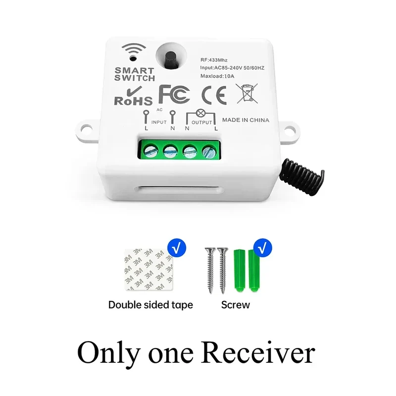 RF Wireless Smart Light Switch 433MHz 110V 220V Mini Relay Receiver Module ,4-in-1 Remote Control,For Led Light Lamp Fan ON/OFF
