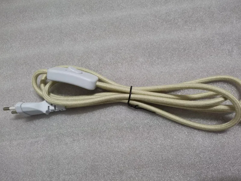 2m AC 220-250V EU Power Cord with Switch Fabric Covered Electrical Power Cable For DIY Table Lamp Cord