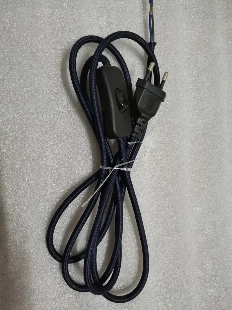 2m AC 220-250V EU Power Cord with Switch Fabric Covered Electrical Power Cable For DIY Table Lamp Cord