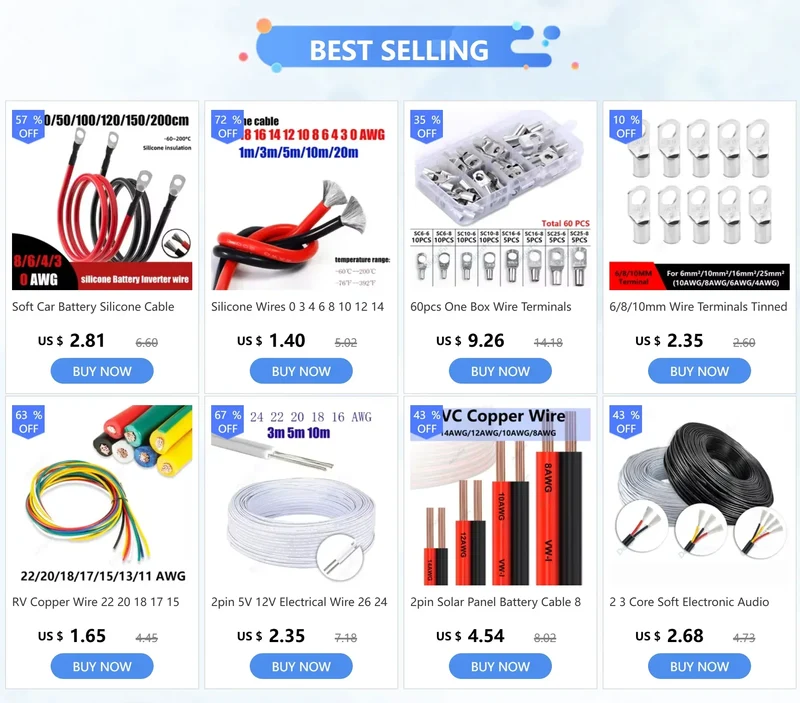8 AWG Gauge 8.3mm2 Soft Car Battery Inverter Silicone Cable with M6 M8 M10 Terminal Red Black Electric Wire for Auto Solar Truck