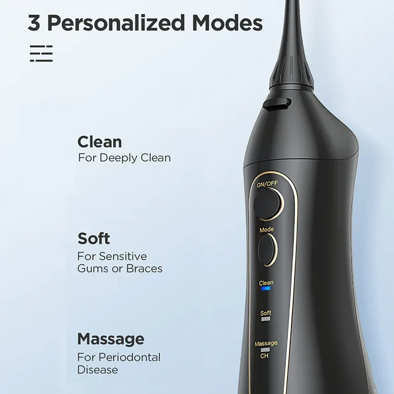 Fairywill Water Flossers for Teeth 300ML Oral Irrigator Rechargeable Portable Dental 3 Modes Water Tank Waterproof Teeth Cleaner