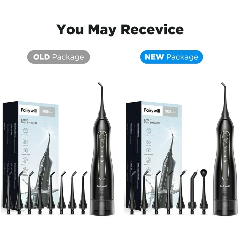 Fairywill Water Flossers for Teeth 300ML Oral Irrigator Rechargeable Portable Dental 3 Modes Water Tank Waterproof Teeth Cleaner