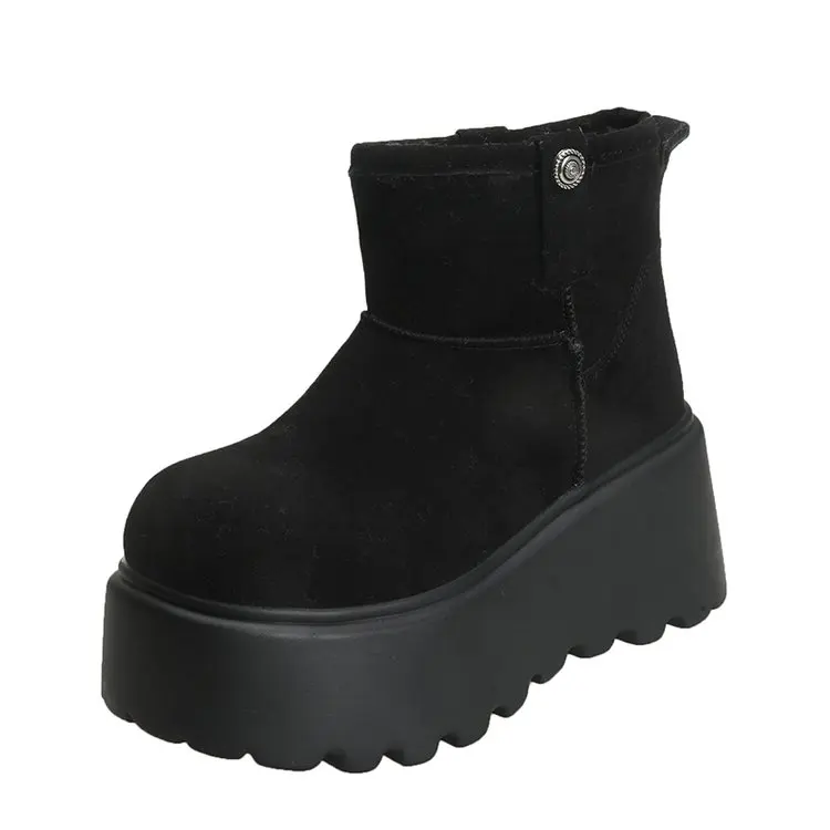 Platform High Heels Slippers Women Suede Mules Shoes Fur Warm Wedges Flip Flops 2025 Winter New Snow Boots Fashion Zapatos Mujer