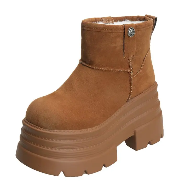 Platform High Heels Slippers Women Suede Mules Shoes Fur Warm Wedges Flip Flops 2025 Winter New Snow Boots Fashion Zapatos Mujer