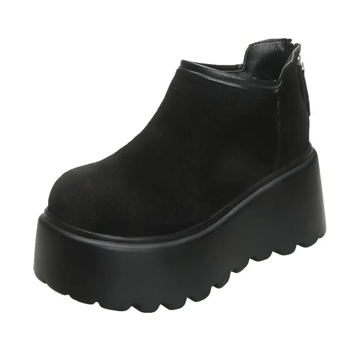 Platform High Heels Slippers Women Suede Mules Shoes Fur Warm Wedges Flip Flops 2025 Winter New Snow Boots Fashion Zapatos Mujer