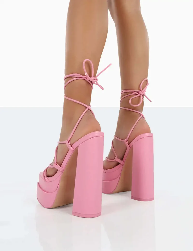 Women Sandals Brand New Sexy Chunky High Heels Pumps Platform Dress Shoes Party Wedding Shoes Cross Lace Up Female Sandals 2025