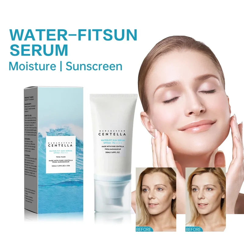 SPF50 Sunscreen Hyaluronic,Madagascar Pure Plant Essence Sunscreen Sensitive Skin, Waterproof Lasting Sunblock,Reduces Fine Lin