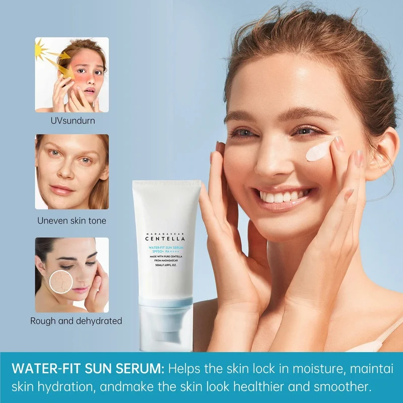SPF50 Sunscreen Hyaluronic,Madagascar Pure Plant Essence Sunscreen Sensitive Skin, Waterproof Lasting Sunblock,Reduces Fine Lin