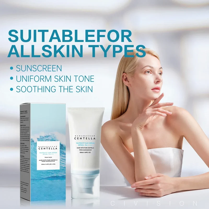 SPF50 Sunscreen Hyaluronic,Madagascar Pure Plant Essence Sunscreen Sensitive Skin, Waterproof Lasting Sunblock,Reduces Fine Lin