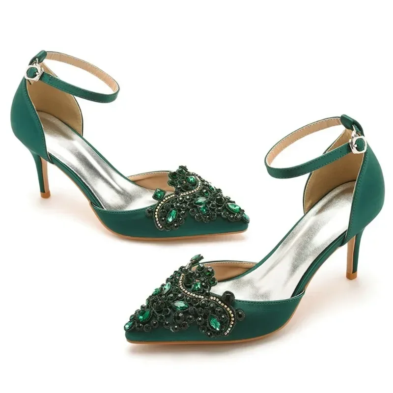 XIHAHA Woman High Heels New Pointed Artificial Diamond Metal Buckle Party Carnival Women's Shoe Satin Girls Banquet Dance Shoes