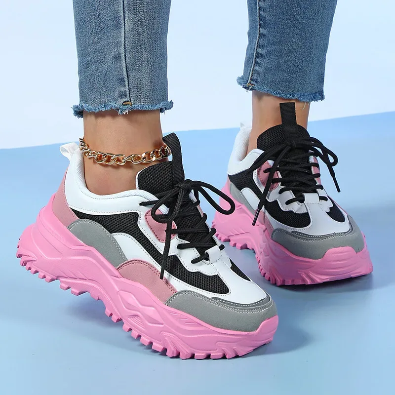 Bling Sports Shoes Women Platform Thick Sole Running Shoes Woman Sneakers Glitter Lightweight Casual Sparkling Women Shoes Pink