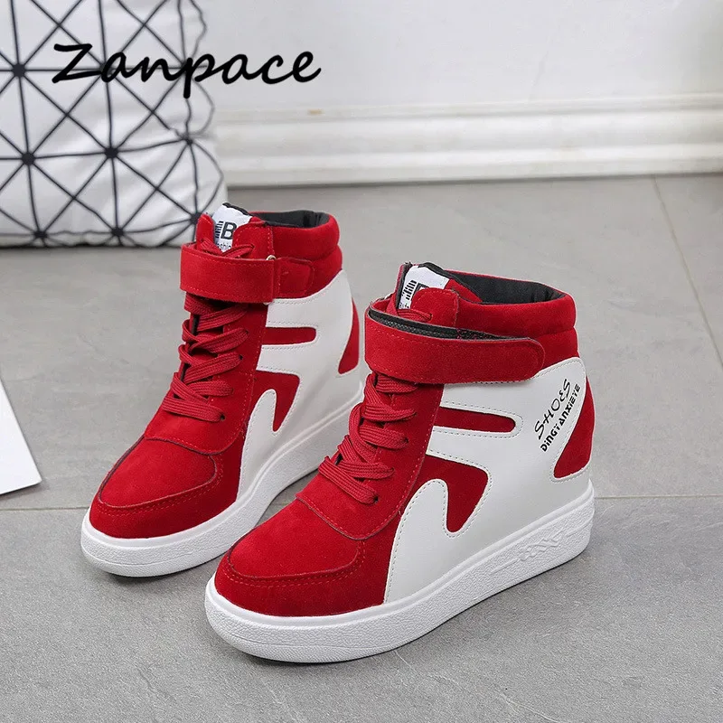 2020 Thick Platform Sneakers Casual Lace-Up Wedges High Heel Womens Shoes Outdoor Black Red Platform Vulcanize Shoes Women
