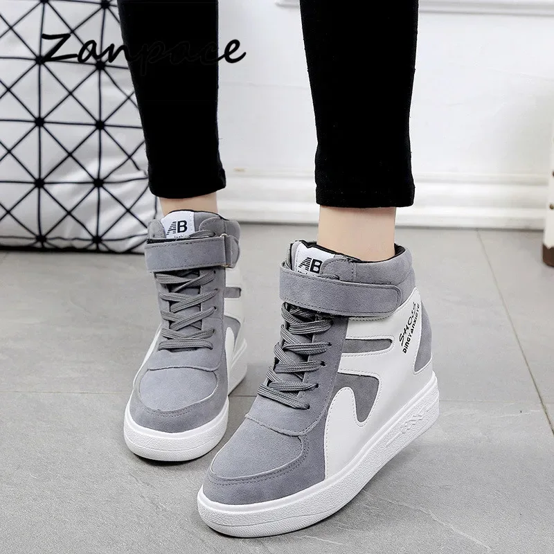 2020 Thick Platform Sneakers Casual Lace-Up Wedges High Heel Womens Shoes Outdoor Black Red Platform Vulcanize Shoes Women