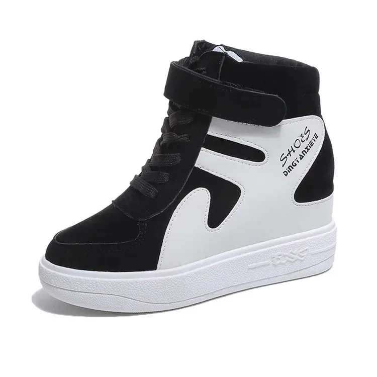 2020 Thick Platform Sneakers Casual Lace-Up Wedges High Heel Womens Shoes Outdoor Black Red Platform Vulcanize Shoes Women