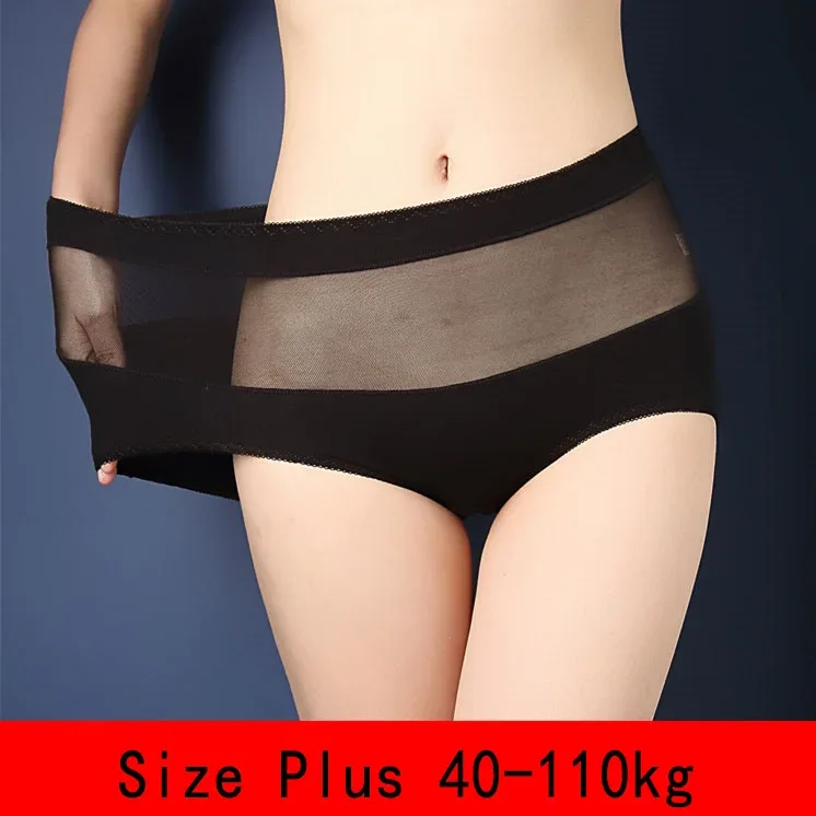 Large Size 110 Kg Triangle Underwear Women's Mesh High Waist Hip Fat Transparent Sexy Lingerie