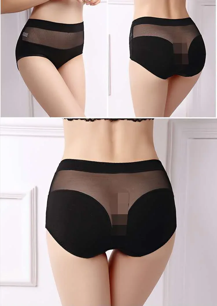 Large Size 110 Kg Triangle Underwear Women's Mesh High Waist Hip Fat Transparent Sexy Lingerie