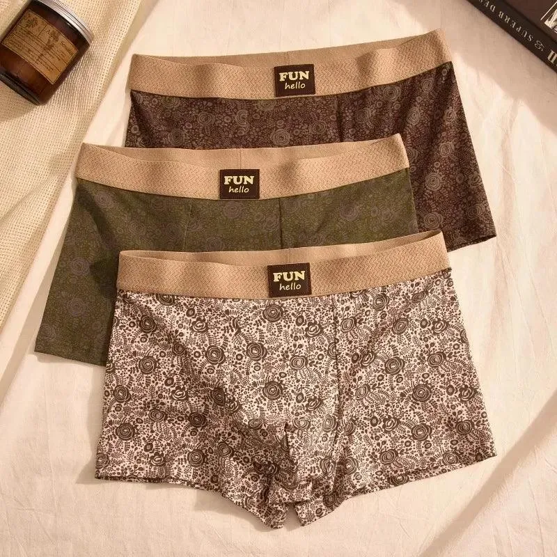 Men's Cotton Boxers Anti-Bacterial Rose Print Boxer Briefs Breathable Soft Underwear Comfortable Men's Innerwear