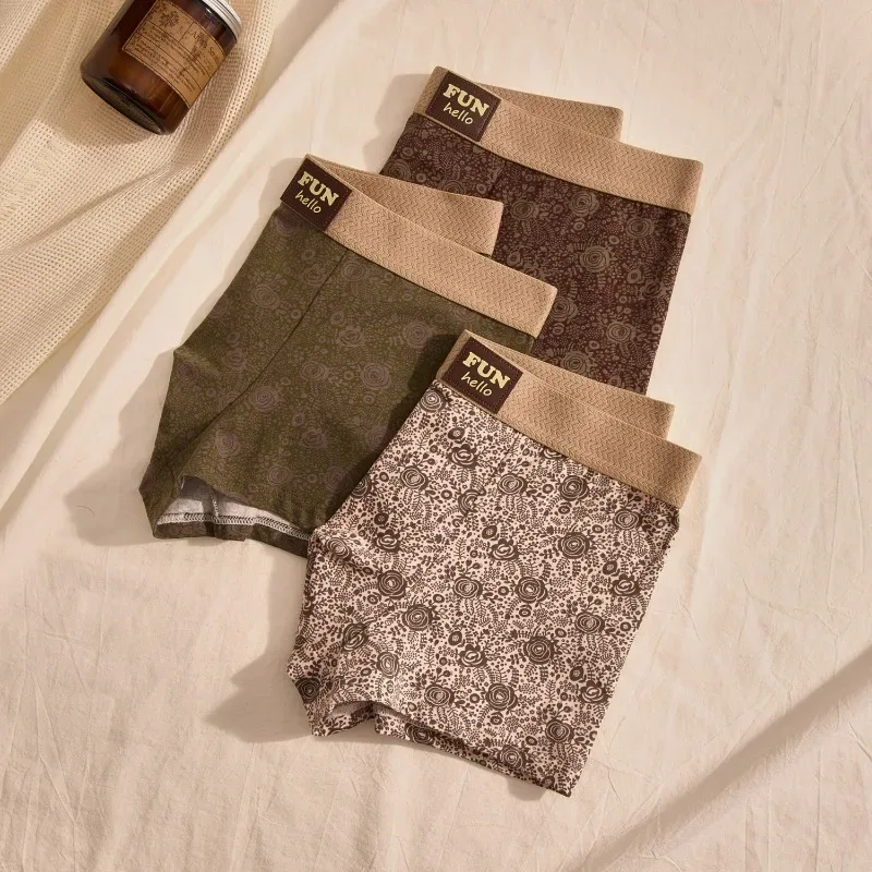 Men's Cotton Boxers Anti-Bacterial Rose Print Boxer Briefs Breathable Soft Underwear Comfortable Men's Innerwear