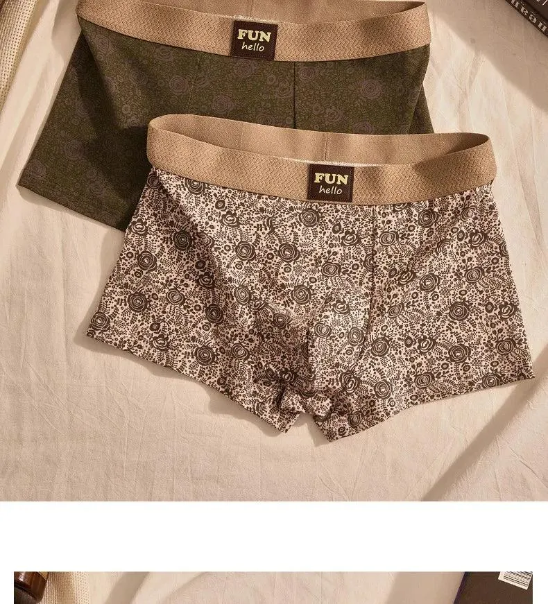 Men's Cotton Boxers Anti-Bacterial Rose Print Boxer Briefs Breathable Soft Underwear Comfortable Men's Innerwear