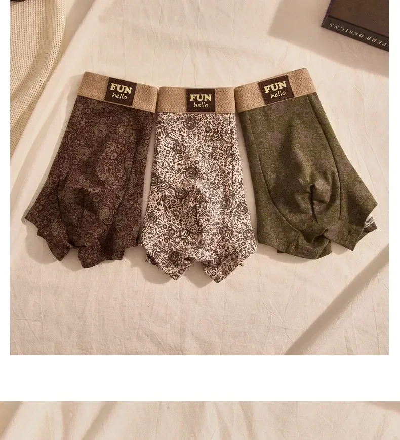 Men's Cotton Boxers Anti-Bacterial Rose Print Boxer Briefs Breathable Soft Underwear Comfortable Men's Innerwear