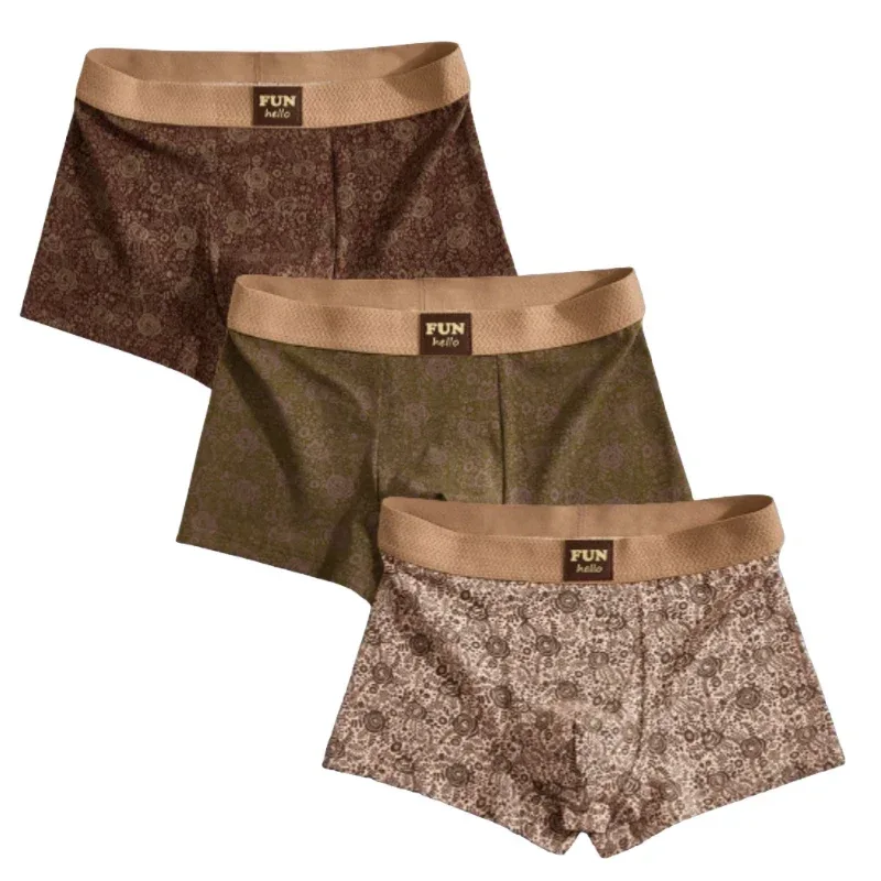 Men's Cotton Boxers Anti-Bacterial Rose Print Boxer Briefs Breathable Soft Underwear Comfortable Men's Innerwear