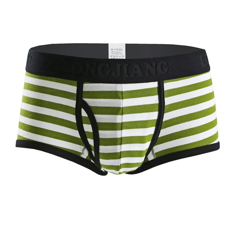 Cotton Men Boxers Men Soft Penis U-Pouch Underwear Underpants Shorts Breathable Striped Hot Male Underwear