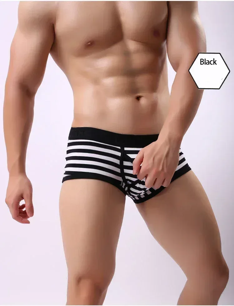 Cotton Men Boxers Men Soft Penis U-Pouch Underwear Underpants Shorts Breathable Striped Hot Male Underwear