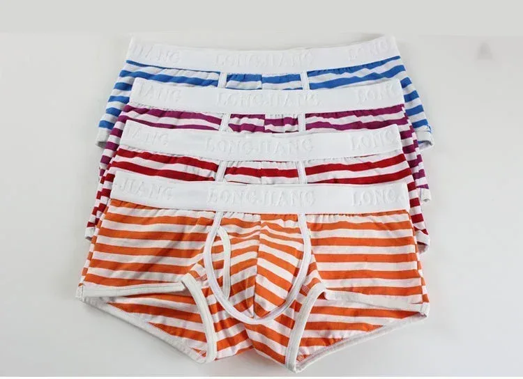 Cotton Men Boxers Men Soft Penis U-Pouch Underwear Underpants Shorts Breathable Striped Hot Male Underwear